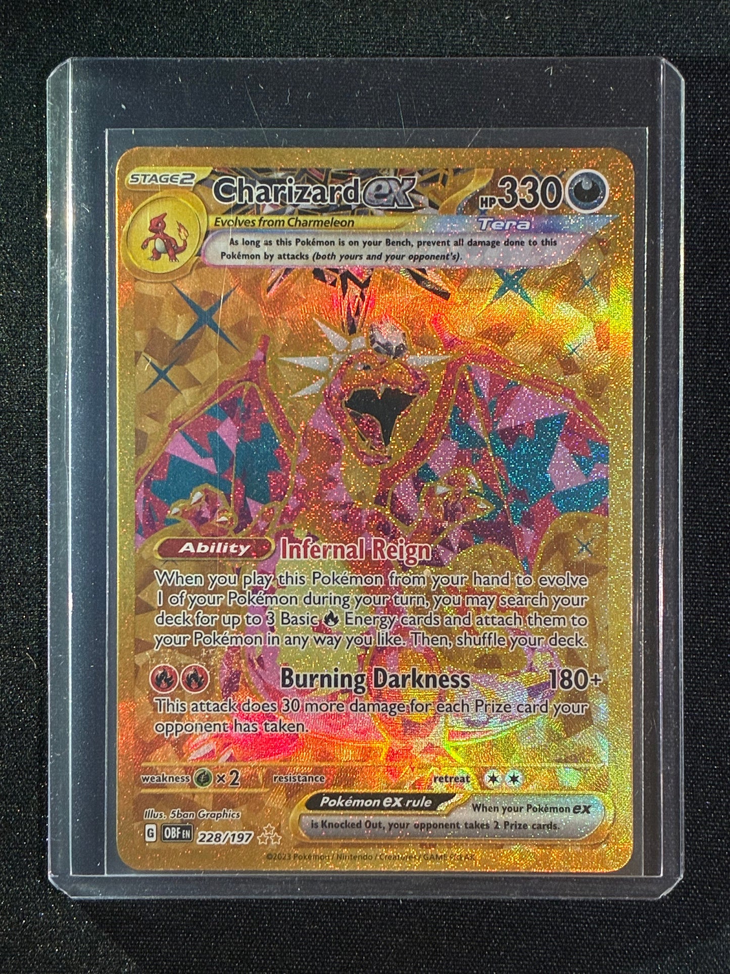 2023 Pokemon Obsidian Flames CHARIZARD EX Hyper Rare Full Art Gold 228/197