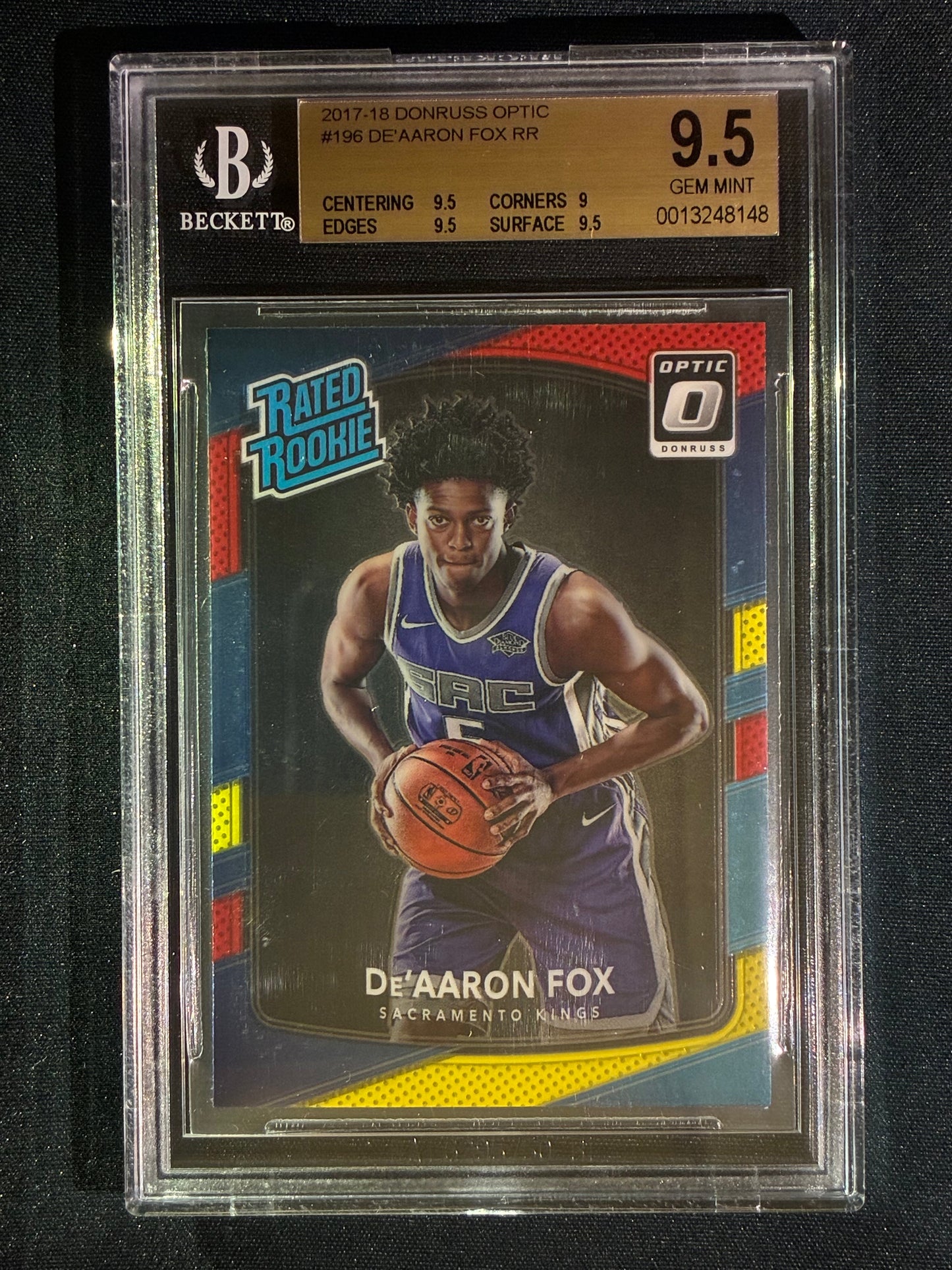 2017-18 Donruss Optic DE'AARON FOX Rated Rookie Red and Yellow #196 BGS 9.5 (148)