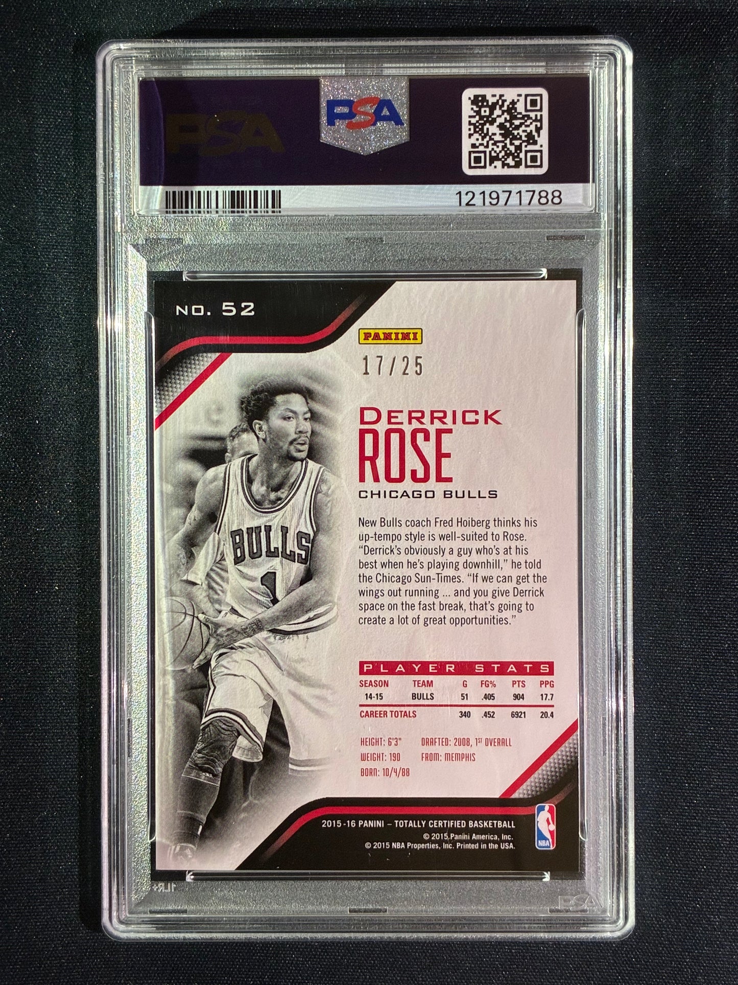 2015-16 Totally Certified DERRICK ROSE Mirror Camo 17/25 #52 PSA 9 (788)