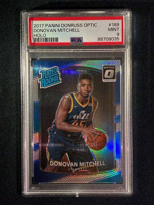 2017-18 Donruss Optic DONOVAN MITCHELL Rated Rookie Holo Prizm Silver #188 PSA 9 (035)