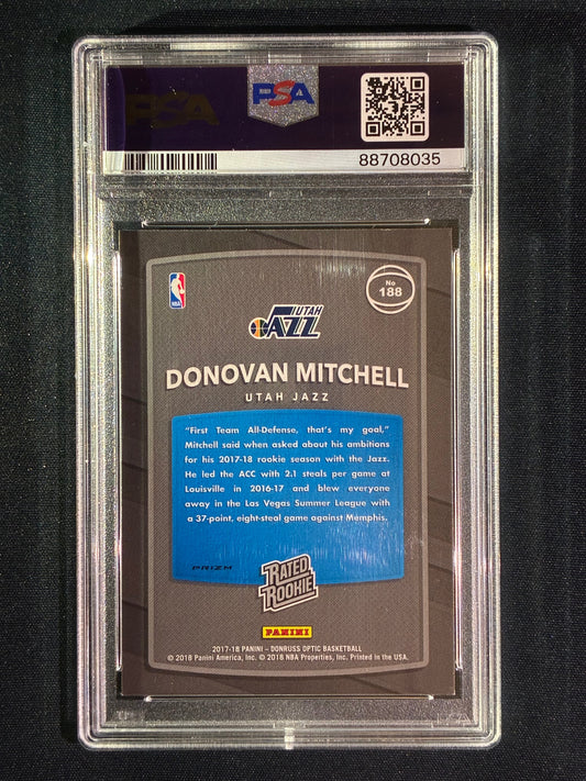 2017-18 Donruss Optic DONOVAN MITCHELL Rated Rookie Holo Prizm Silver #188 PSA 9 (035)
