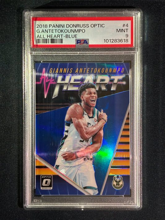 2018-19 Donruss Optic GIANNIS ANTETOKOUNMPO All Heart Blue Prizm 19/49 PSA 9 (618)