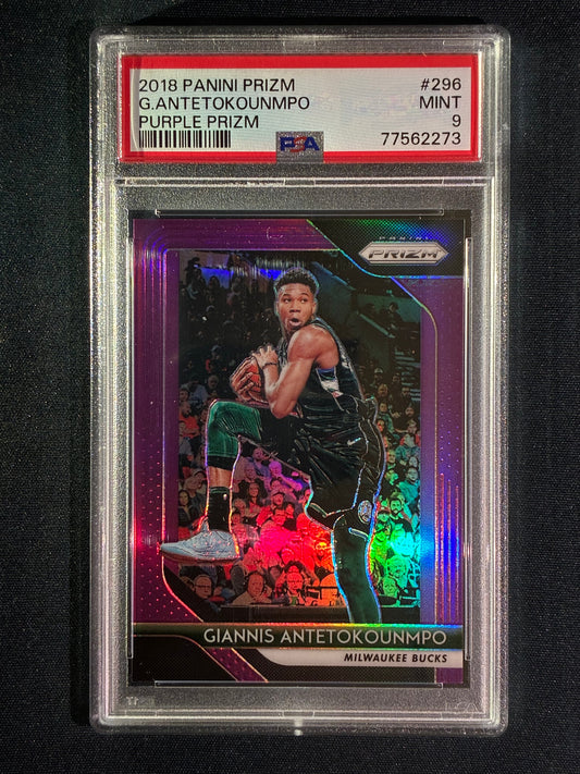2018-19 Prizm GIANNIS ANTETOKOUNMPO Purple Prizm 70/75 #296 PSA 9 (273)