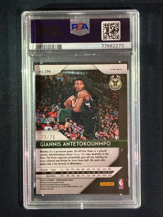 2018-19 Prizm GIANNIS ANTETOKOUNMPO Purple Prizm 70/75 #296 PSA 9 (273)
