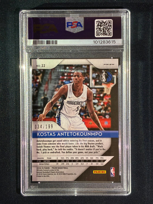 2018-19 Prizm KOSTAS ANTETOKOUNMPO Rookie Blue Prizm 34/199 #22 PSA 9 (615)