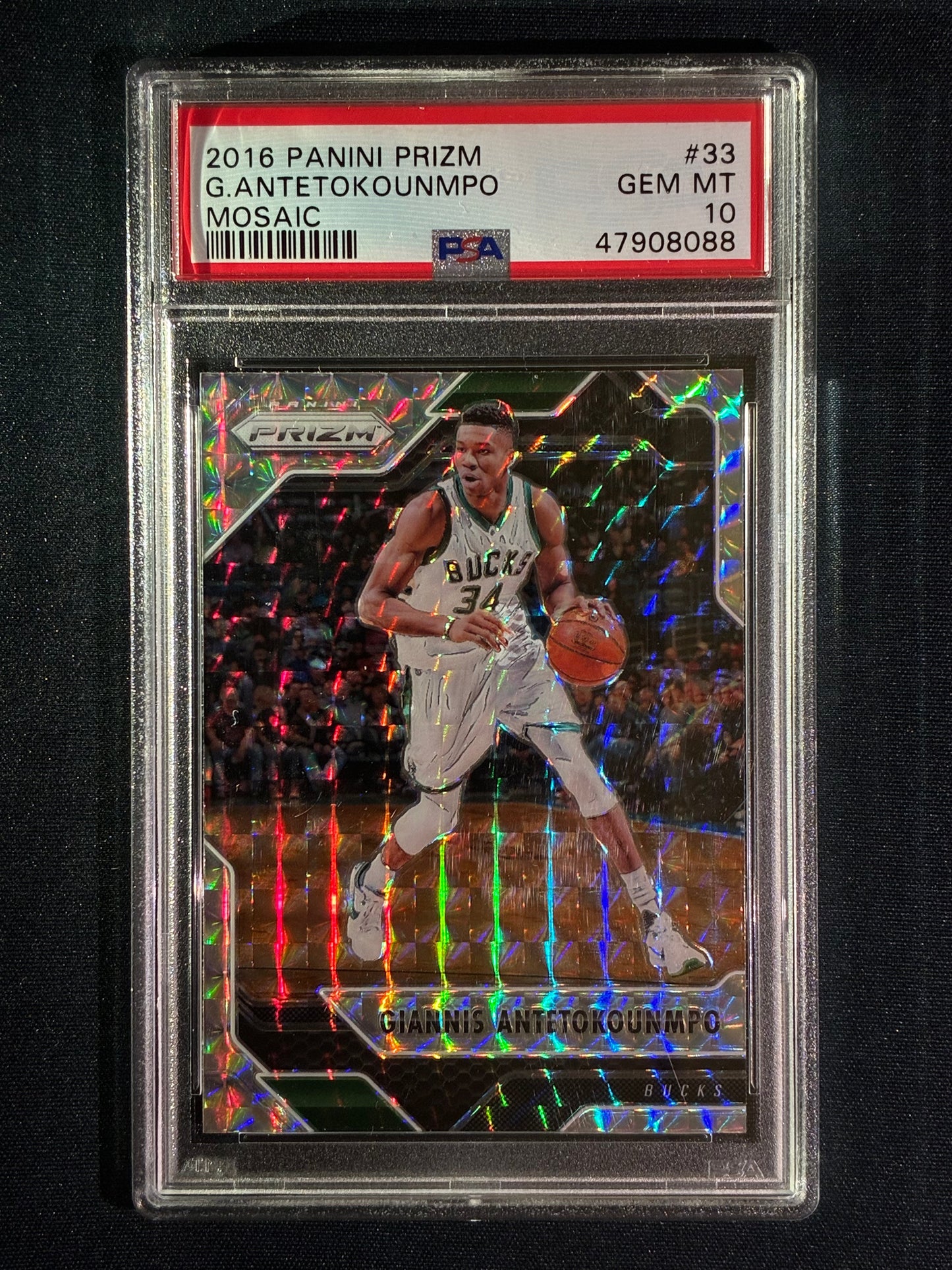 2016-17 Prizm Mosaic GIANNIS ANTETOKOUNMPO Mosaic Silver Base #33 PSA 10 (088)