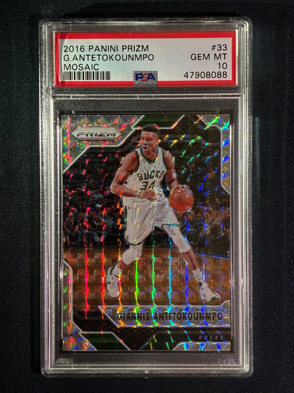 2016-17 Prizm Mosaic GIANNIS ANTETOKOUNMPO Mosaic Silver Base #33 PSA 10 (088)
