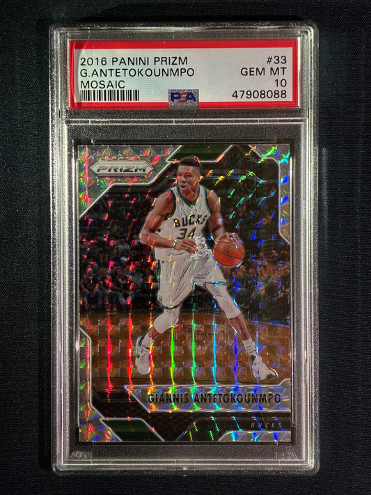 2016-17 Prizm Mosaic GIANNIS ANTETOKOUNMPO Mosaic Silver Base #33 PSA 10 (088)