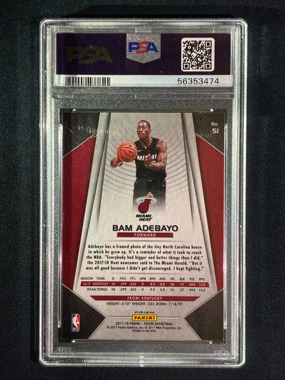 2017-18 Prizm BAM ADEBAYO Rookie Fast Break Silver Prizm #51 PSA 10 (474)
