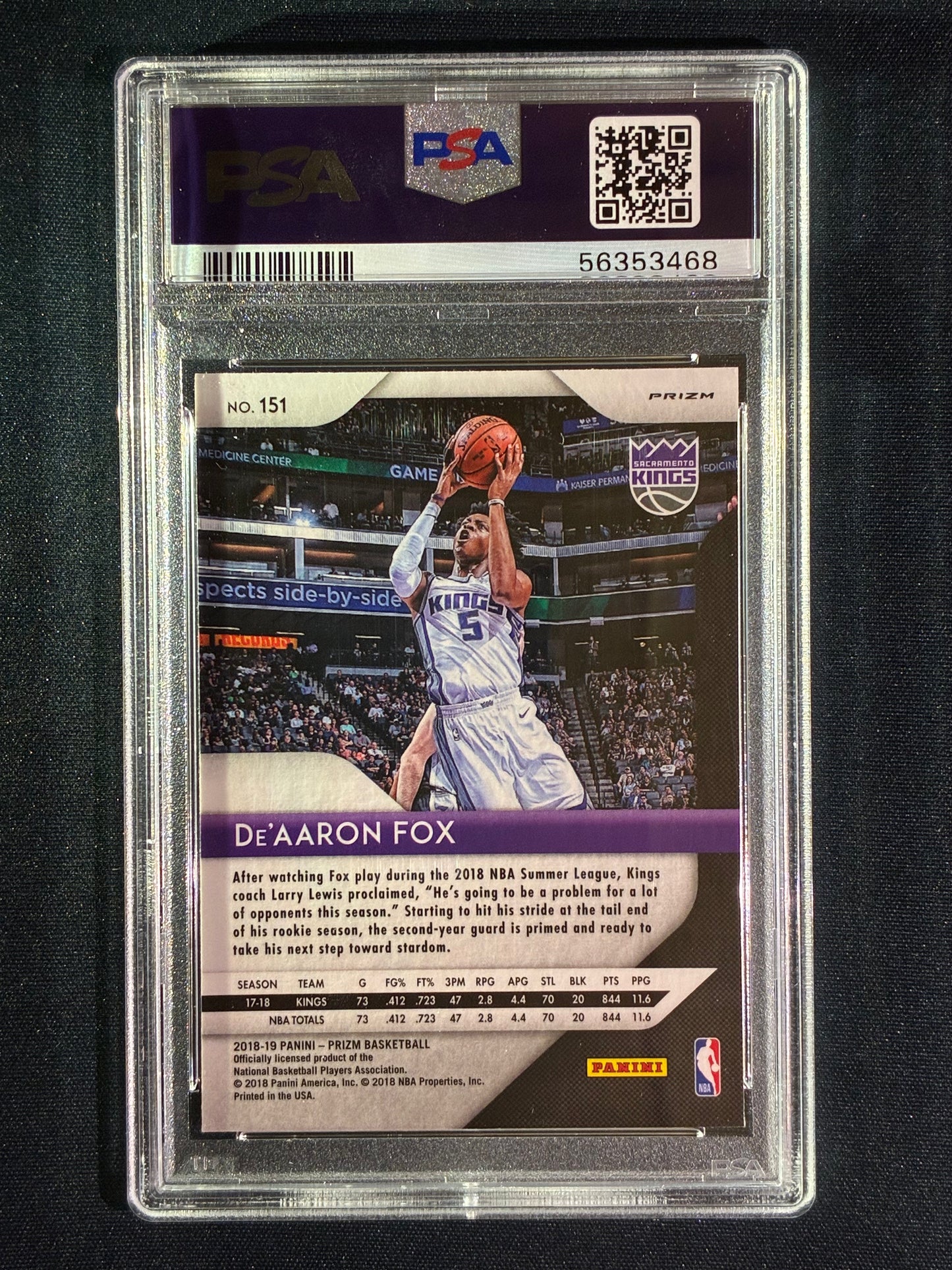 2018-19 Prizm DE'AARON FOX Red Cracked Ice #151 PSA 10 (468)