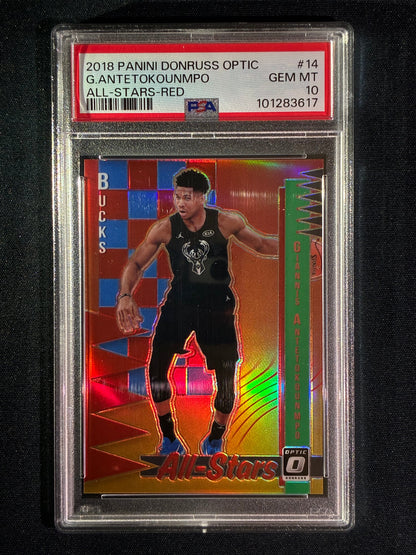 2018-19 Donruss Optic GIANNIS ANTETOKOUNMPO All Stars-Red Prizm 55/99 #14 PSA 10 (617)