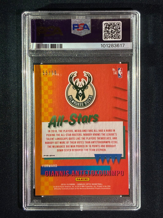 2018-19 Donruss Optic GIANNIS ANTETOKOUNMPO All Stars-Red Prizm 55/99 #14 PSA 10 (617)