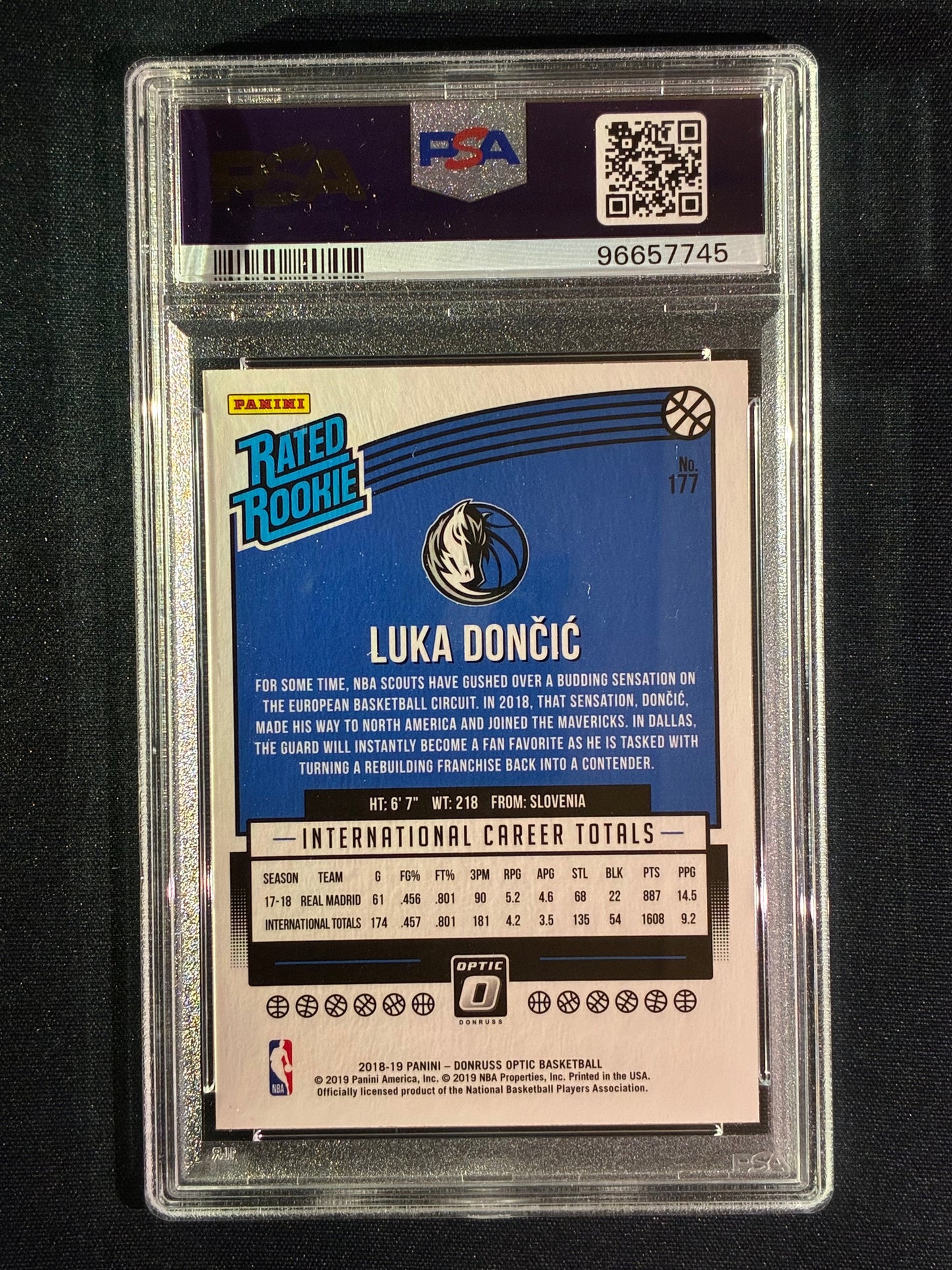 2018-19 Donruss Optic LUKA DONCIC Rated Rookie Optic Base #177 PSA 10 (745)