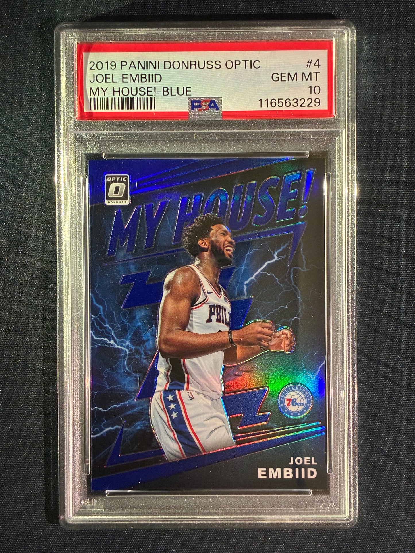 2019-20 Donruss Optic JOEL EMBIID My House! Blue Prizm 44/85 #4 PSA 10 (229)