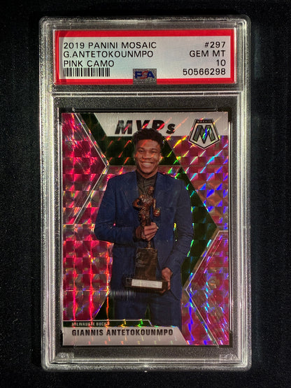 2019-20 Mosaic GIANNIS ANTETOKOUNMPO MVPs Pink Camo Mosaic Prizm #297 PSA 10 (298)