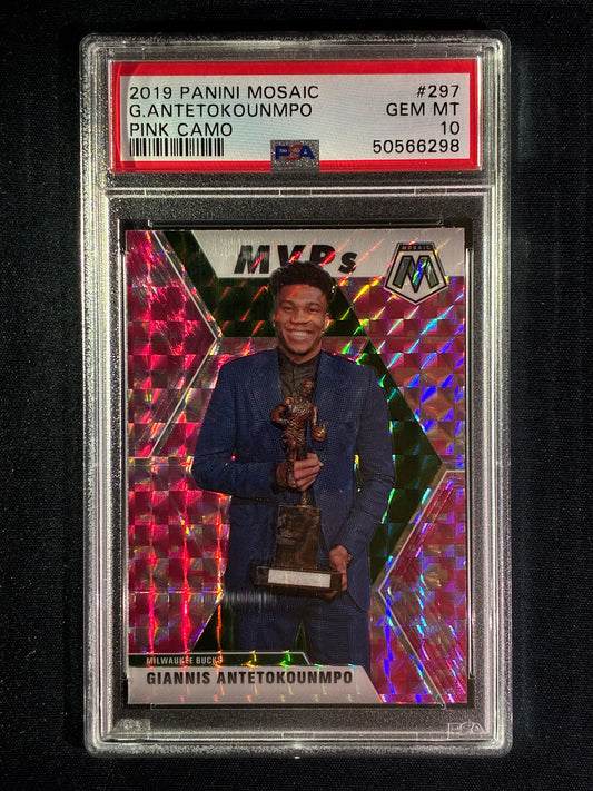 2019-20 Mosaic GIANNIS ANTETOKOUNMPO MVPs Pink Camo Mosaic Prizm #297 PSA 10 (298)