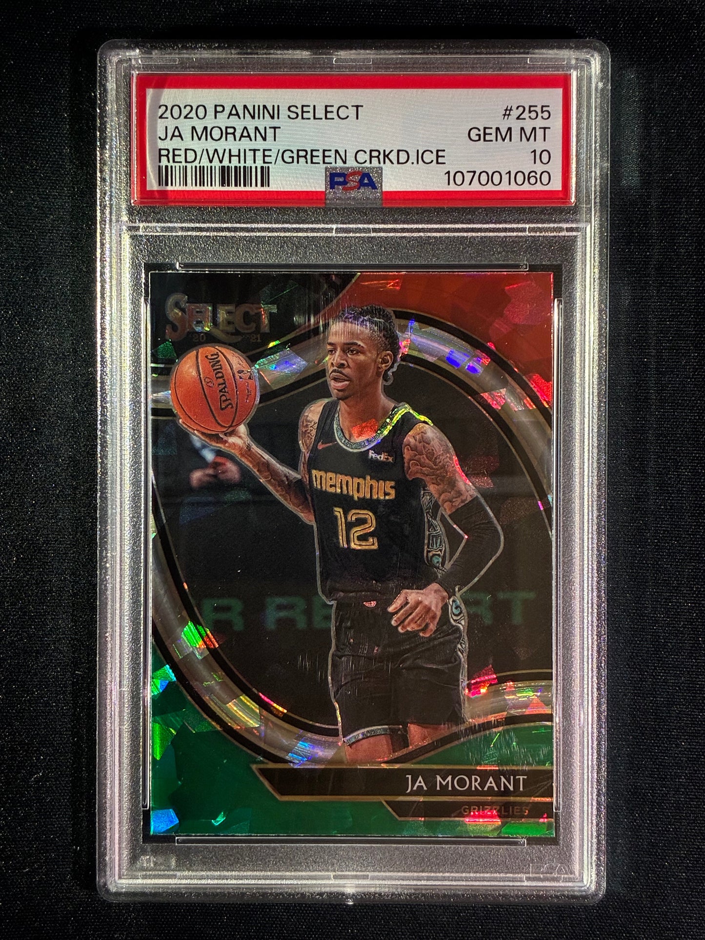 2020-21 Select JA MORANT Courtside Red White Green Cracked Ice SP #255 PSA 10 (060)