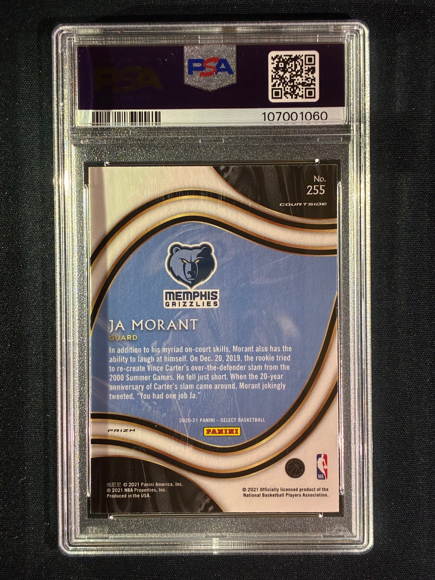 2020-21 Select JA MORANT Courtside Red White Green Cracked Ice SP #255 PSA 10 (060)
