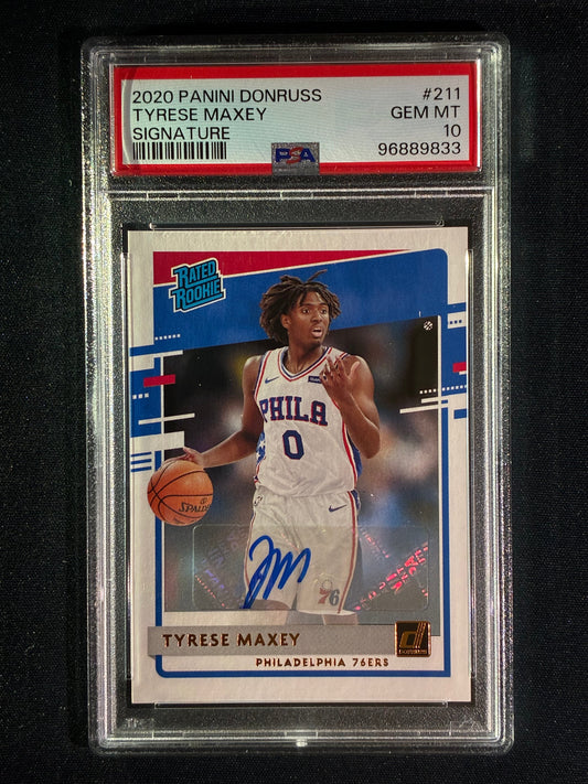 2020-21 Donruss TYRESE MAXEY Rated Rookie Signature Auto #211 PSA 10 (833)