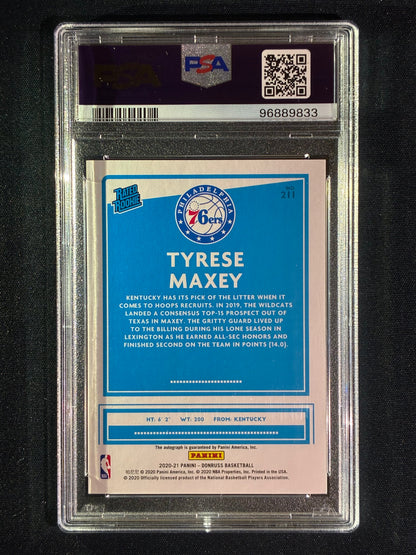 2020-21 Donruss TYRESE MAXEY Rated Rookie Signature Auto #211 PSA 10 (833)