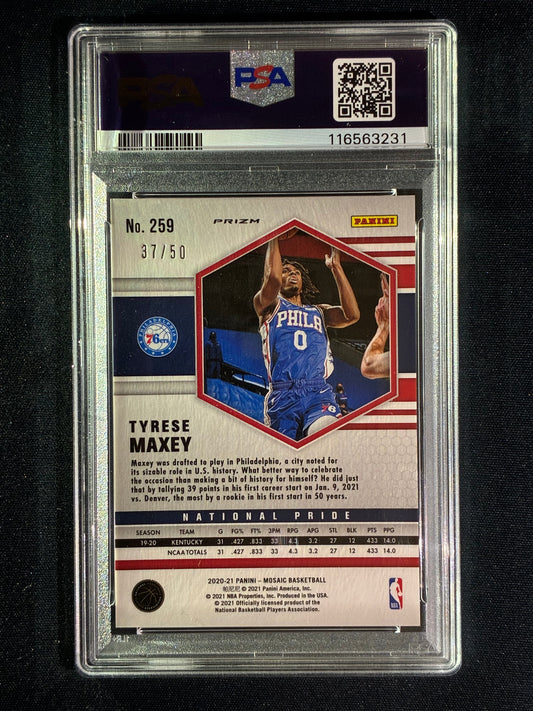 2020-21 Mosaic TYRESE MAXEY National Pride Rookie Fast Break Purple 37/50 #259 PSA 10 (231)