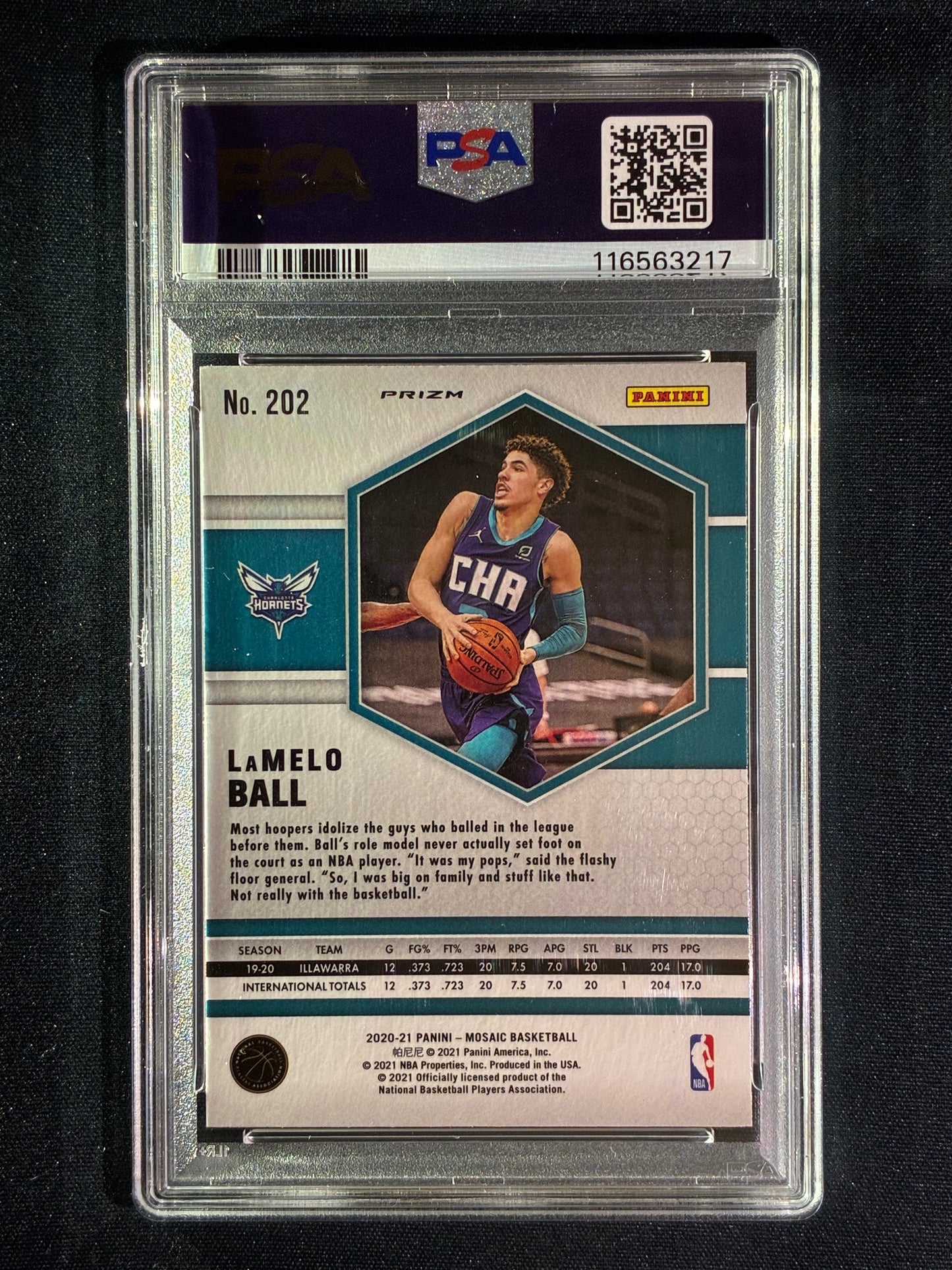 2020-21 Mosaic LAMELO BALL True Rookie Reactive Blue #202 PSA 10 (217)