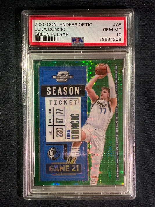 2020-21 Contenders Optic LUKA DONCIC Season Ticket Green Pulsar 8/25 #85 PSA 10 (308)