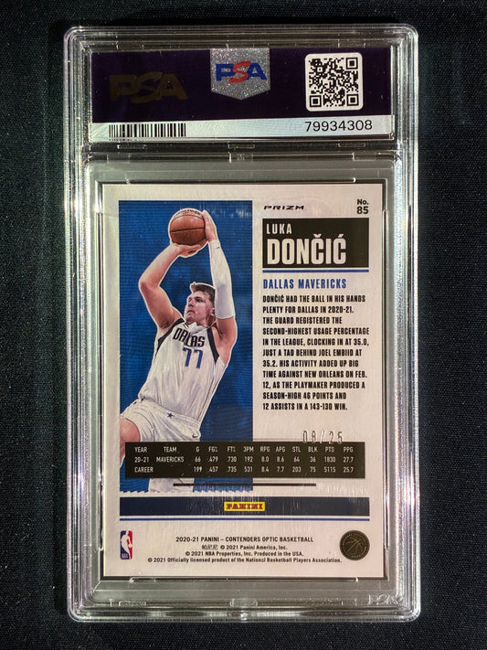 2020-21 Contenders Optic LUKA DONCIC Season Ticket Green Pulsar 8/25 #85 PSA 10 (308)