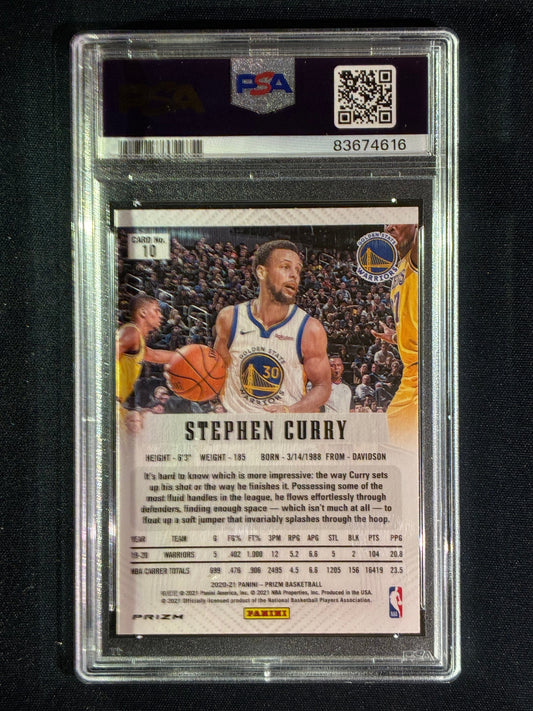 2020-21 Prizm STEPHEN CURRY Flashback Fast Break Prizm Silver Disco #10 PSA 10 (616)
