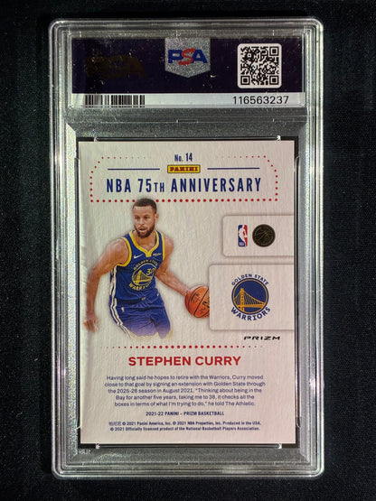 2021-22 Prizm STEPHEN CURRY NBA 75th Anniversary Logo Silver Prizm SP #14 PSA 10 (237)