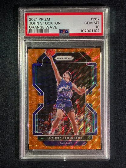 2021-22 Prizm JOHN STOCKTON Orange Wave 45/60 #267 PSA 10 (104)