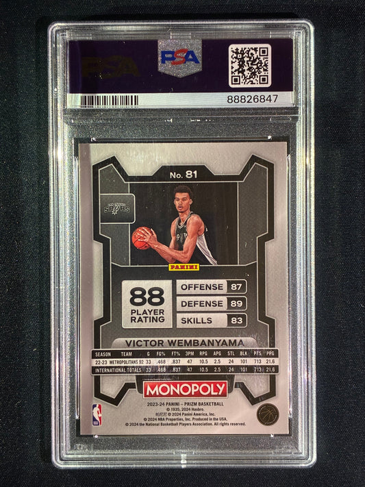 2023-24 Prizm Monopoly VICTOR WEMBANYAMA Rookie Base #81 PSA 10 (847)
