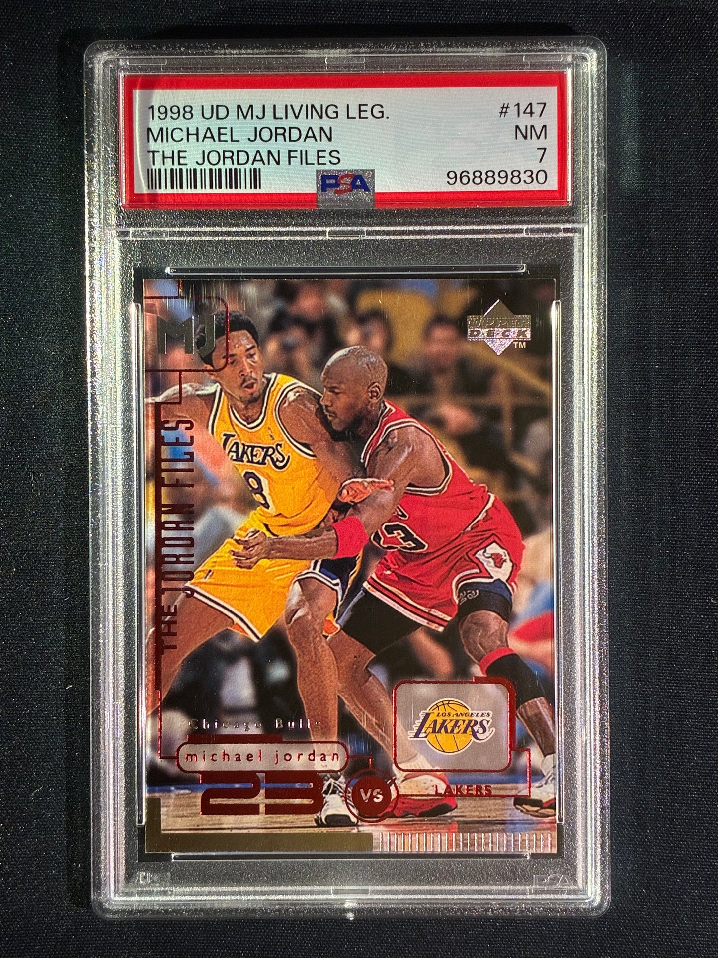 1998-99 Upper Deck MJ Living Legend MICHAEL JORDAN The Jordan Files vs. Lakers feat. KOBE BRYANT #147 PSA 7 (830)