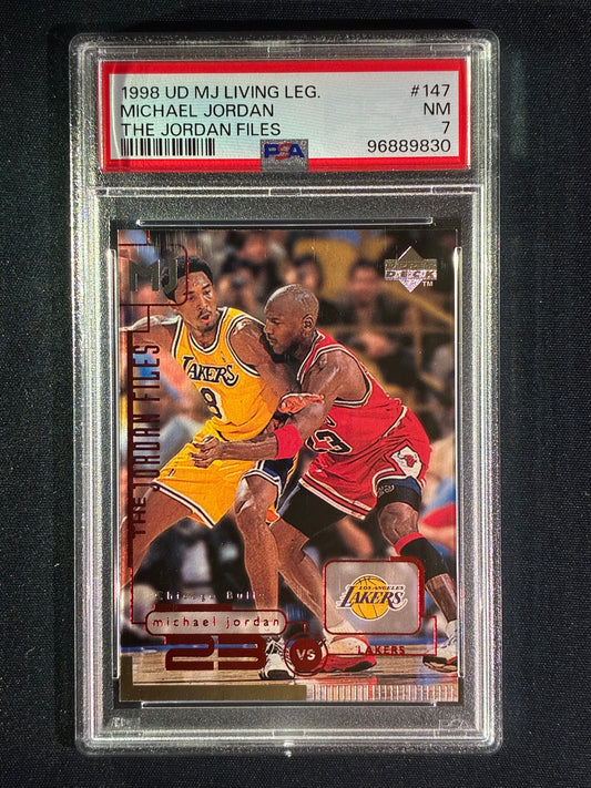 1998-99 Upper Deck MJ Living Legend MICHAEL JORDAN The Jordan Files vs. Lakers feat. KOBE BRYANT #147 PSA 7 (830)