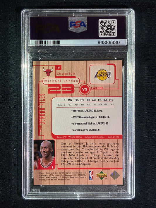 1998-99 Upper Deck MJ Living Legend MICHAEL JORDAN The Jordan Files vs. Lakers feat. KOBE BRYANT #147 PSA 7 (830)