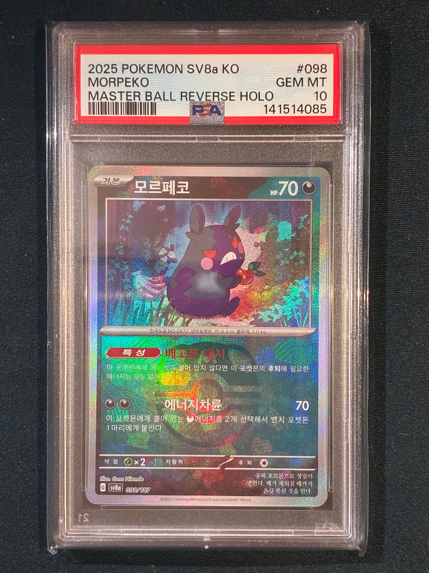 2025 Pokemon Terastal Festival Korean MORPEKO Master Ball Holo 098/187 PSA 10