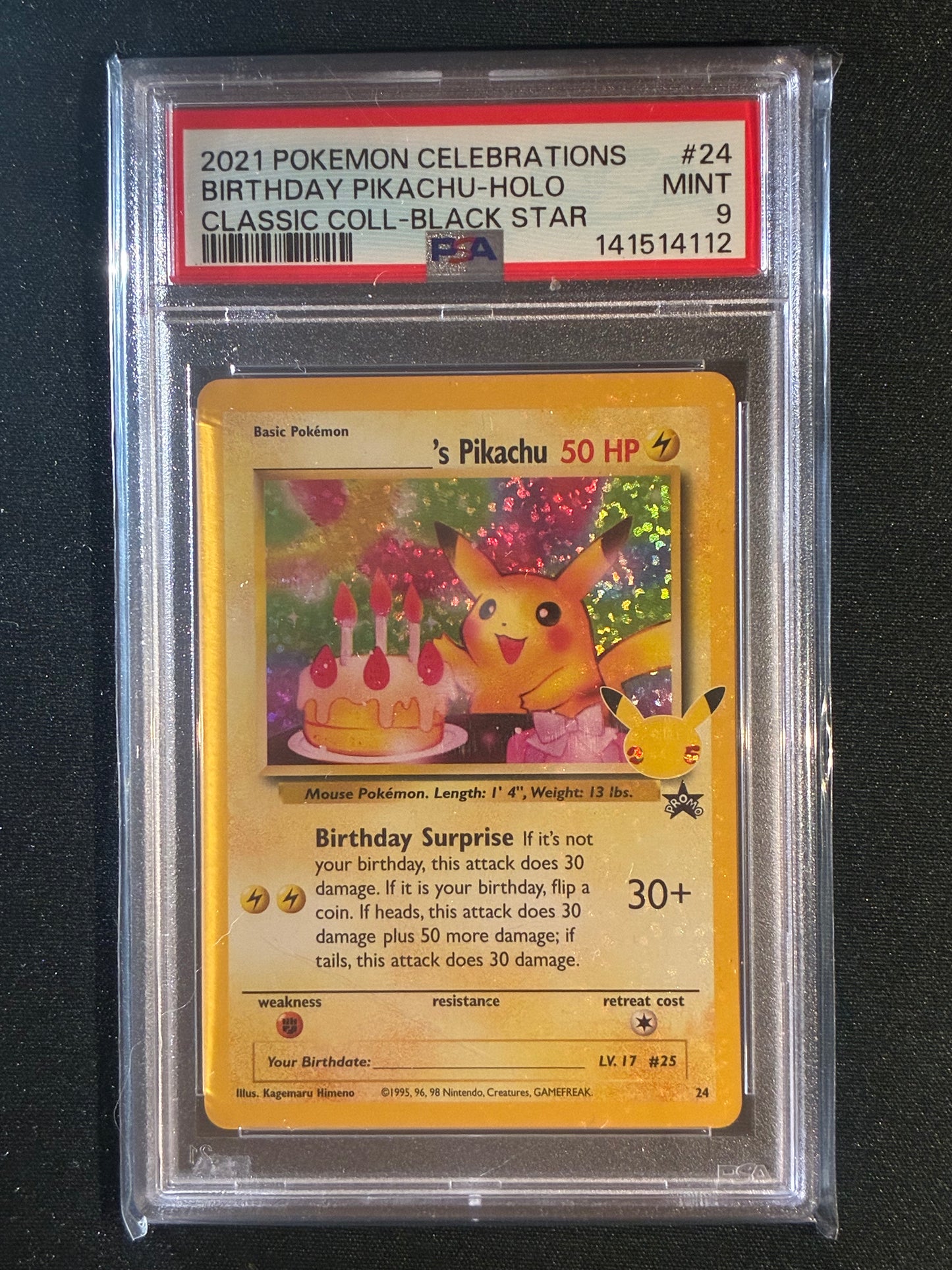2021 Pokemon Celebrations BIRTHDAY PIKACHU Classic Collection Promo 24 PSA 9 (112)