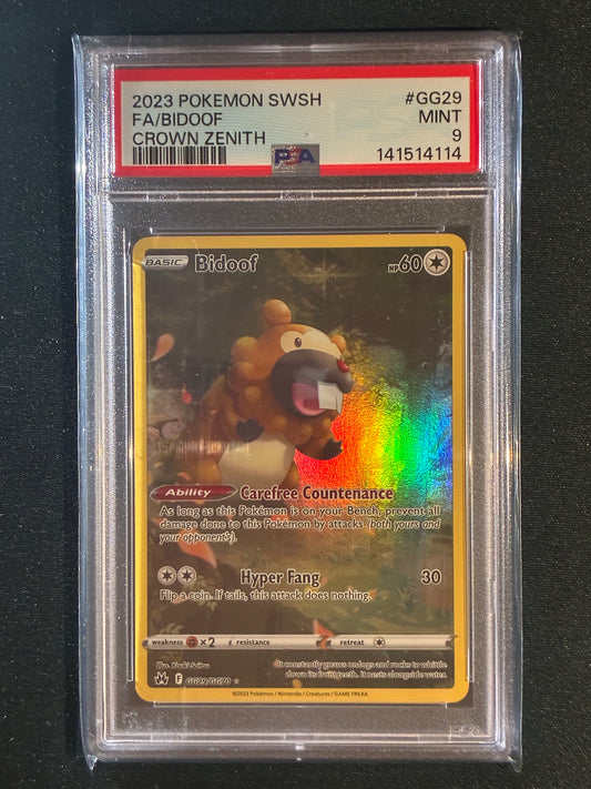 2023 Pokemon Crown Zenith BIDOOF Galarian Gallery GG29/GG70 PSA 9 (114)