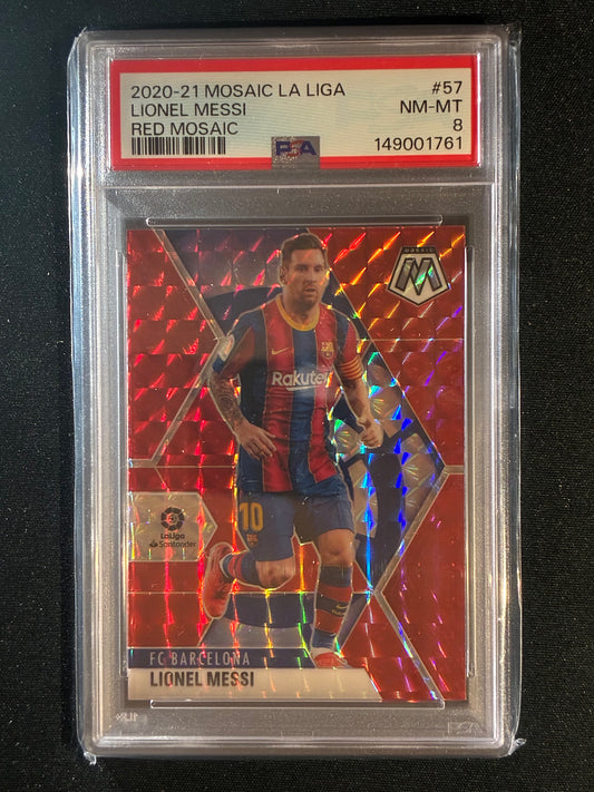 2020-21 Mosaic La Liga LIONEL MESSI Red Mosaic #57 PSA 8 (761)