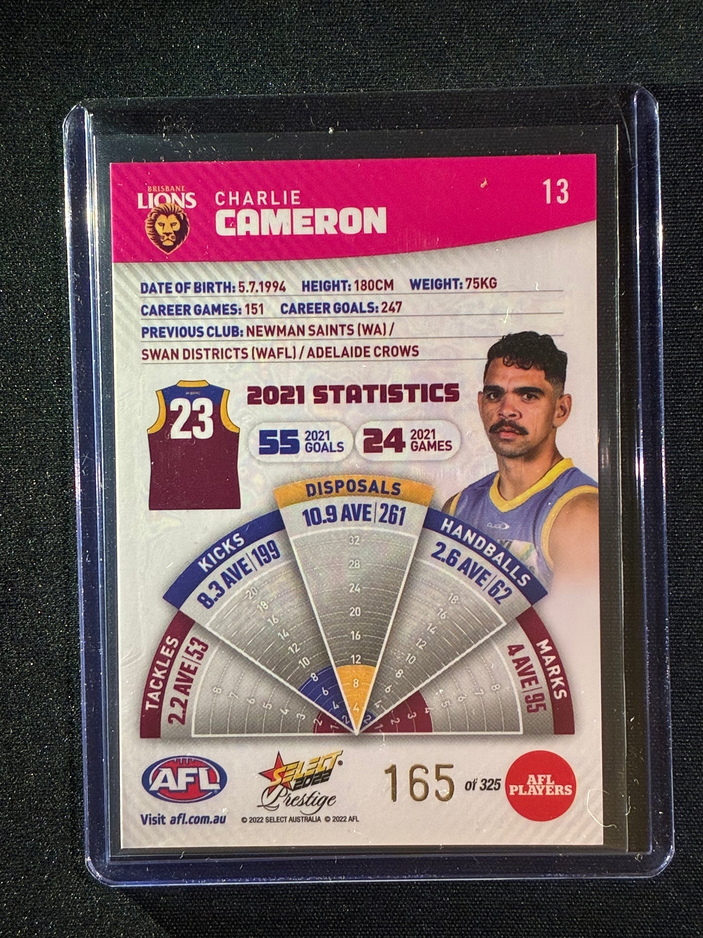2022 Footy Stars Prestige CHARLIE CAMERON Pink Parallel 165/325