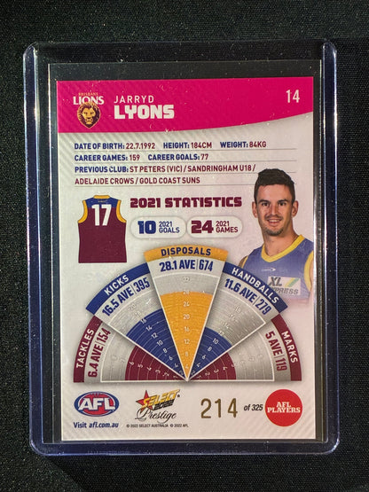 2022 Footy Stars Prestige JARRYD LYONS Pink Parallel 214/325