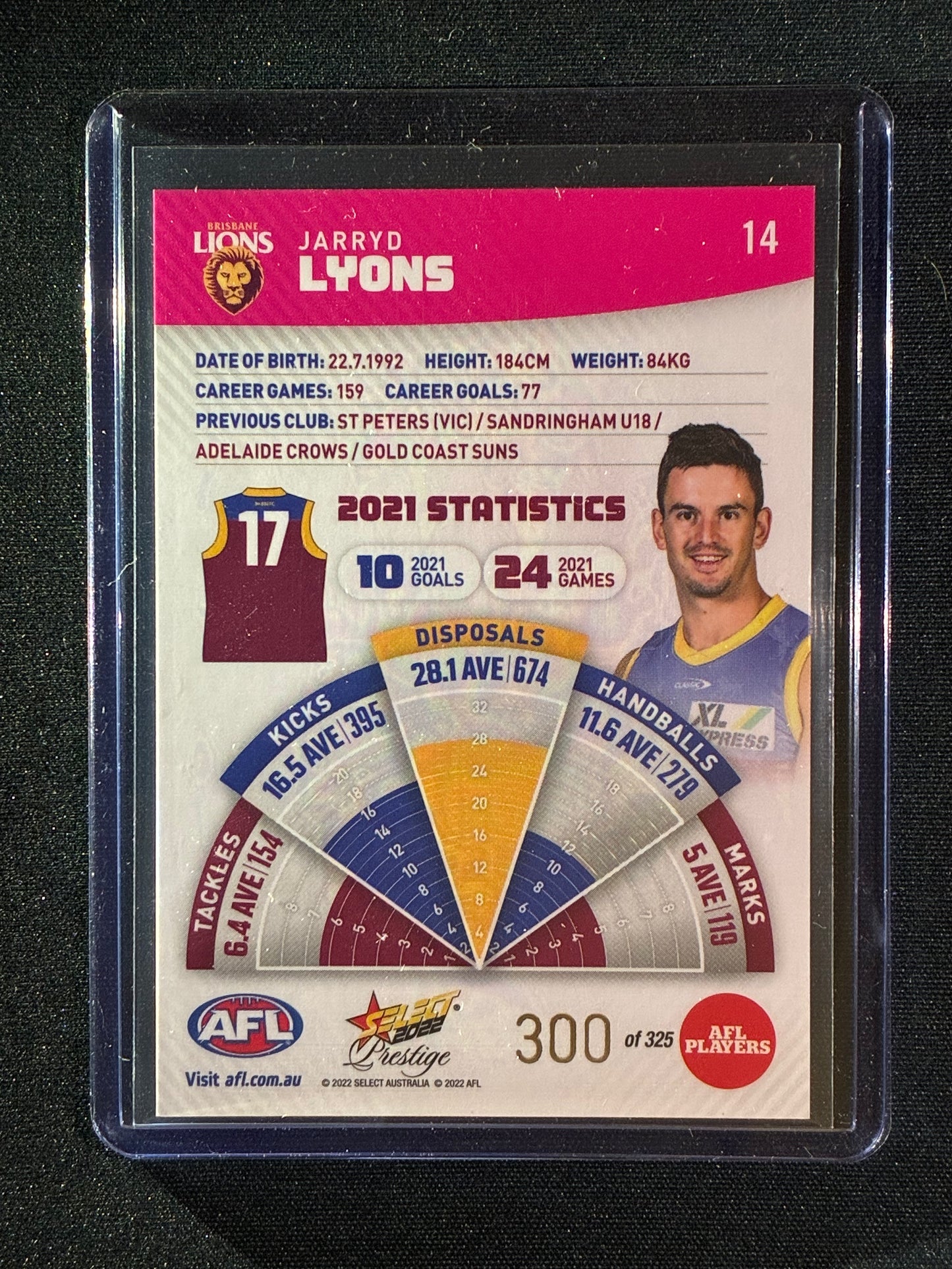 2022 Footy Stars Prestige JARRYD LYONS Pink Parallel 300/325