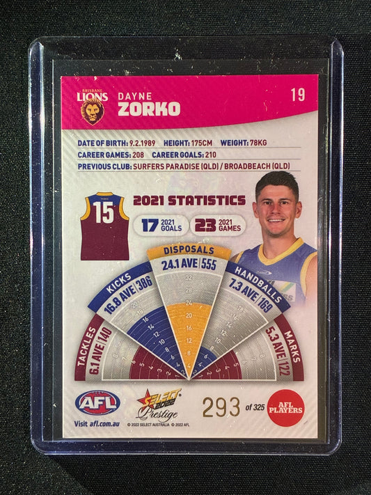 2022 Footy Stars Prestige DAYNE ZORKO Pink Parallel 293/325