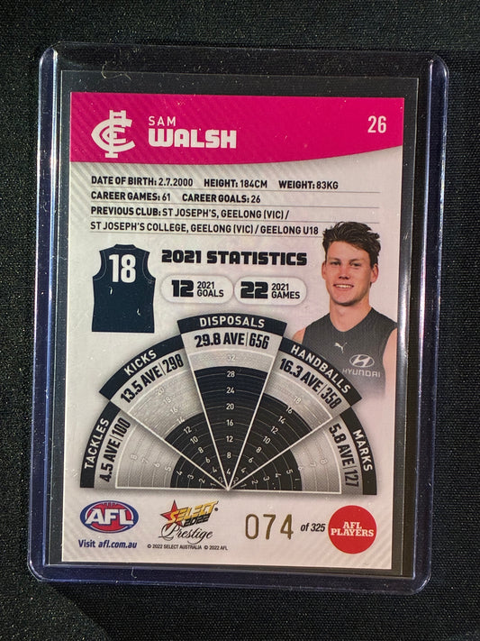 2022 Footy Stars Prestige SAM WALSH Pink Parallel 74/325