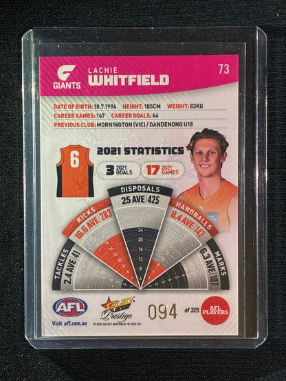 2022 Footy Stars Prestige LACHIE WHITFIELD Pink Parallel 94/325