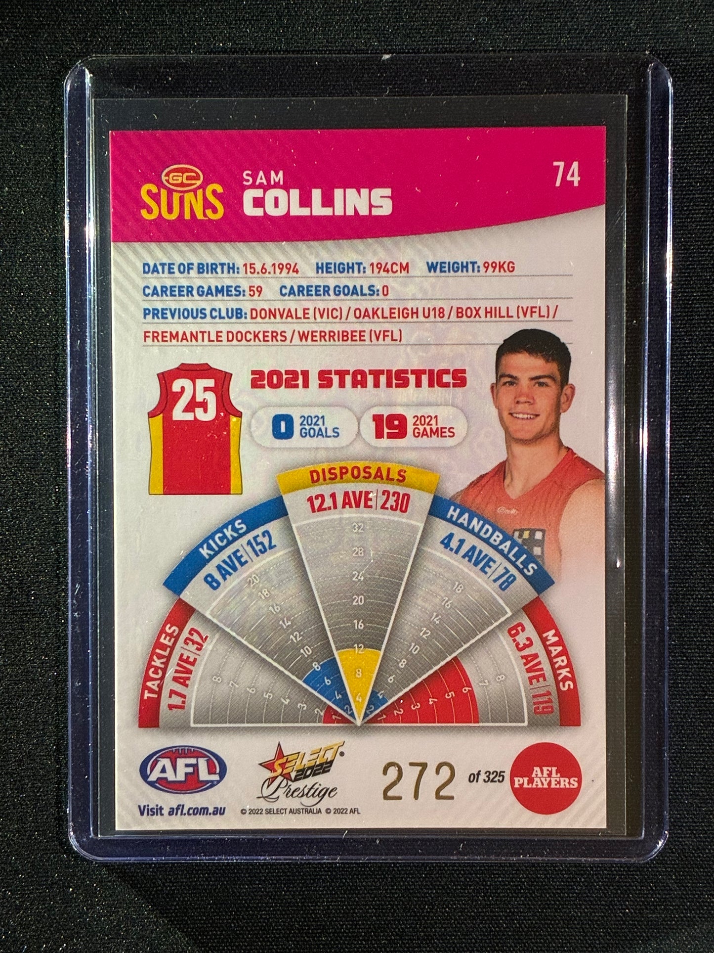 2022 Footy Stars Prestige SAM COLLINS Pink Parallel 272/325