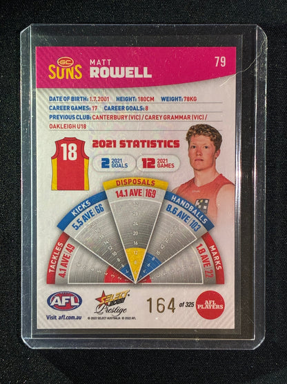 2022 Footy Stars Prestige MATT ROWELL Pink Parallel 164/325