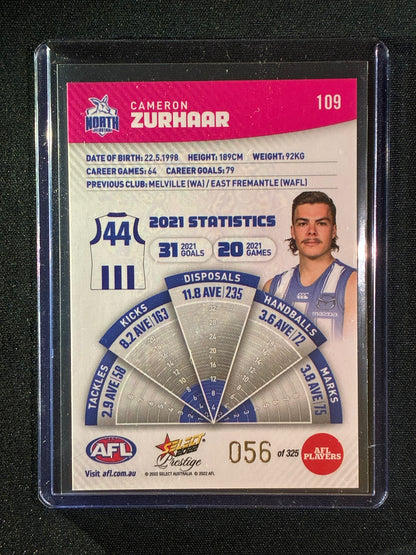 2022 Footy Stars Prestige CAMERON ZURHAAR Pink Parallel 56/325