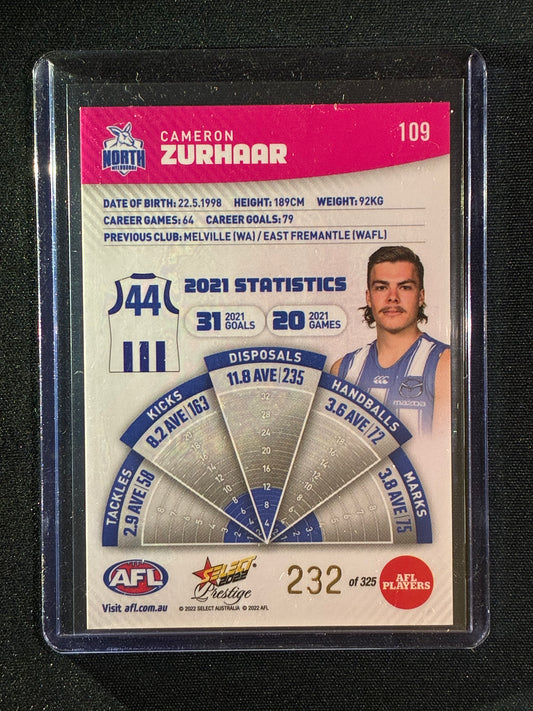 2022 Footy Stars Prestige CAMERON ZURHAAR Pink Parallel 232/325
