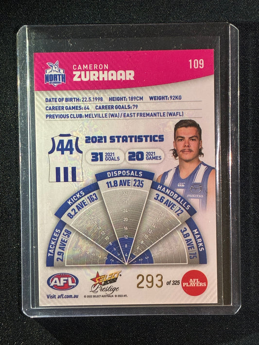 2022 Footy Stars Prestige CAMERON ZURHAAR Pink Parallel 293/325